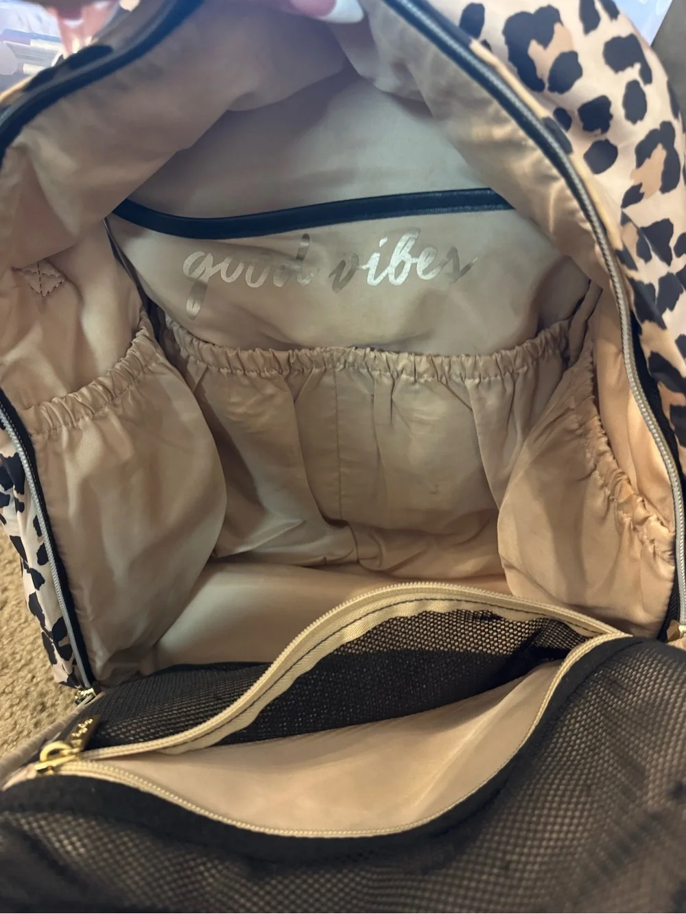 Itzy Ritzy Leopard Print Quilted Backpack - Beige/Black